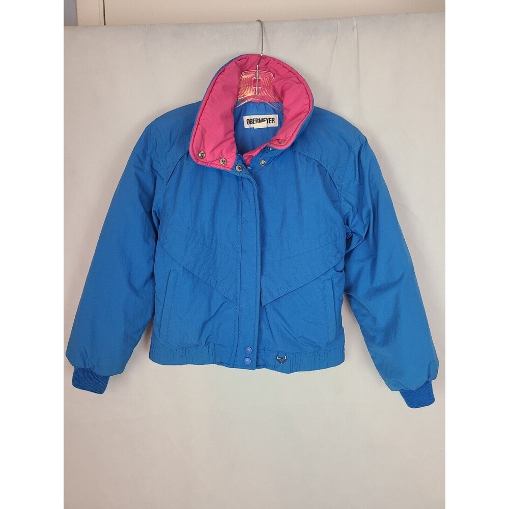 Obermeyer Girls Junior (12) Blue with Pink Trim Prima Zip Insulated Lined Jacket